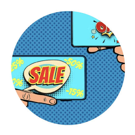 Smart phones showing sale icons