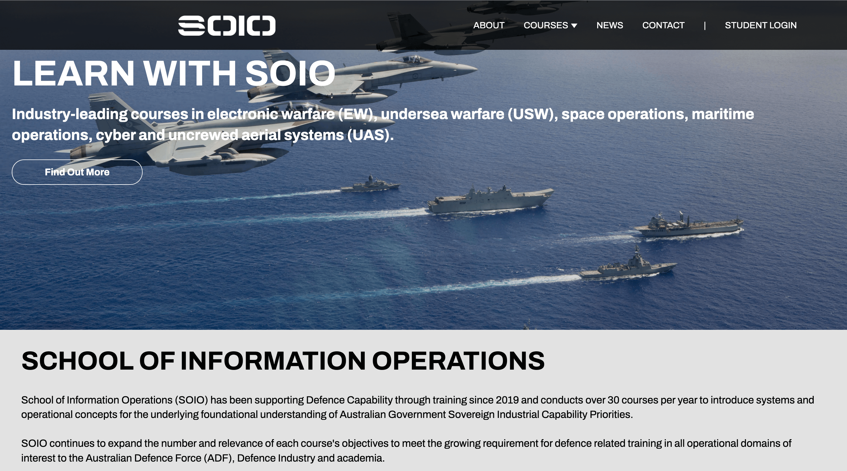 Screenshot of the SOIO website after Refuel worked on it
