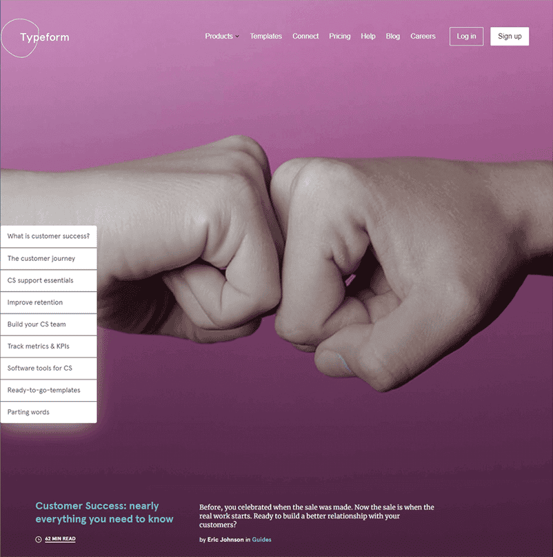 Typeform Pillar Page Customer Success