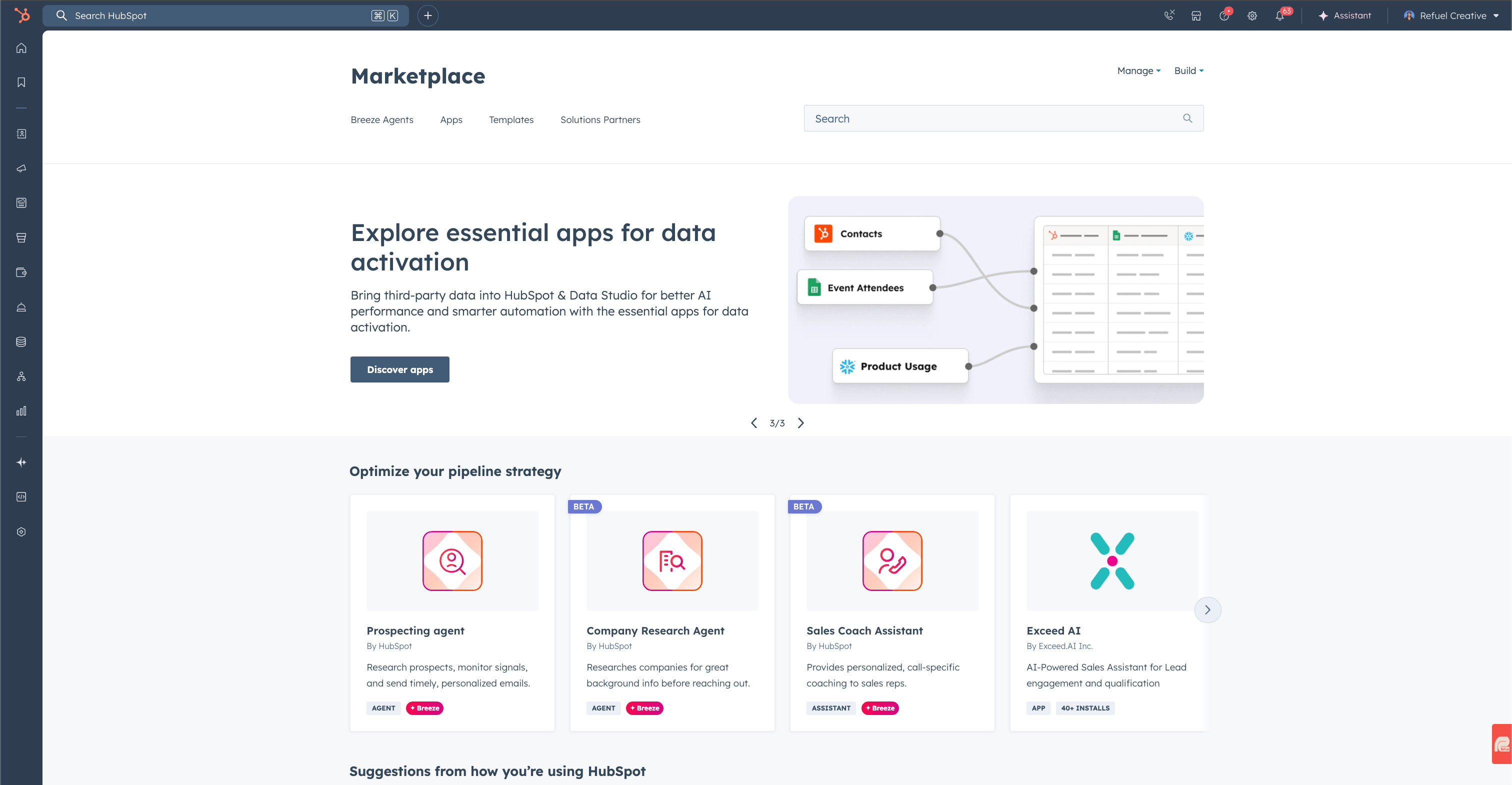 Screenshot of the HubSpot Marketplace page on the HubSpot platform