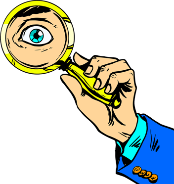mans hand holding a magnifying glass up to an eye