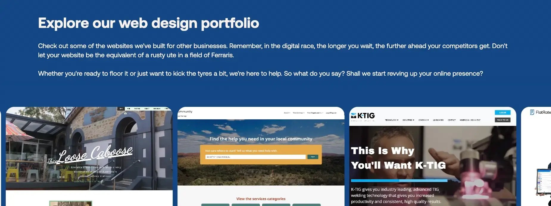 A section of the Refuel website which uses an image carousel to showcase the variety of websites created