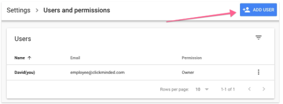 Users screen in Search Console
